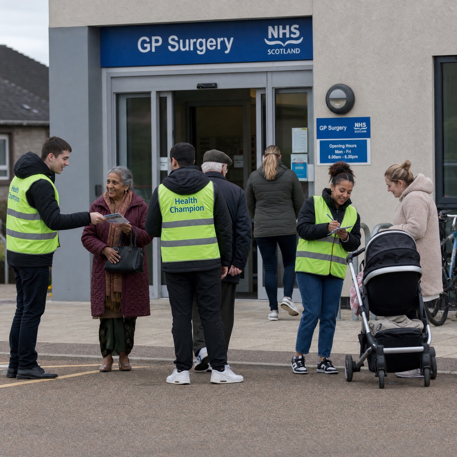 Volunteer helping a carer with paperwork